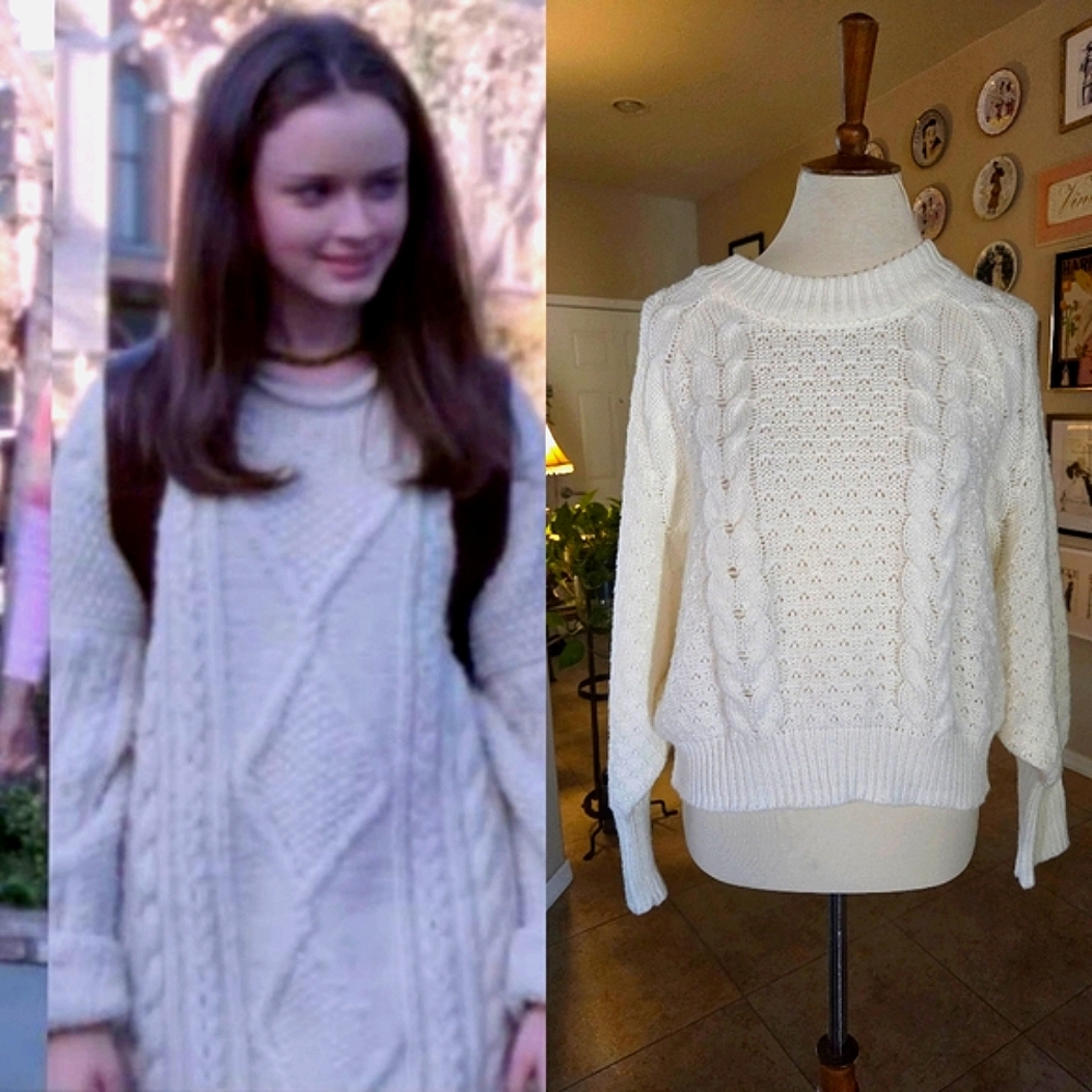 Rory Gilmore Alternative Y2K Cable‎ Knit Oversize Crop Sweater Gilmore Girls